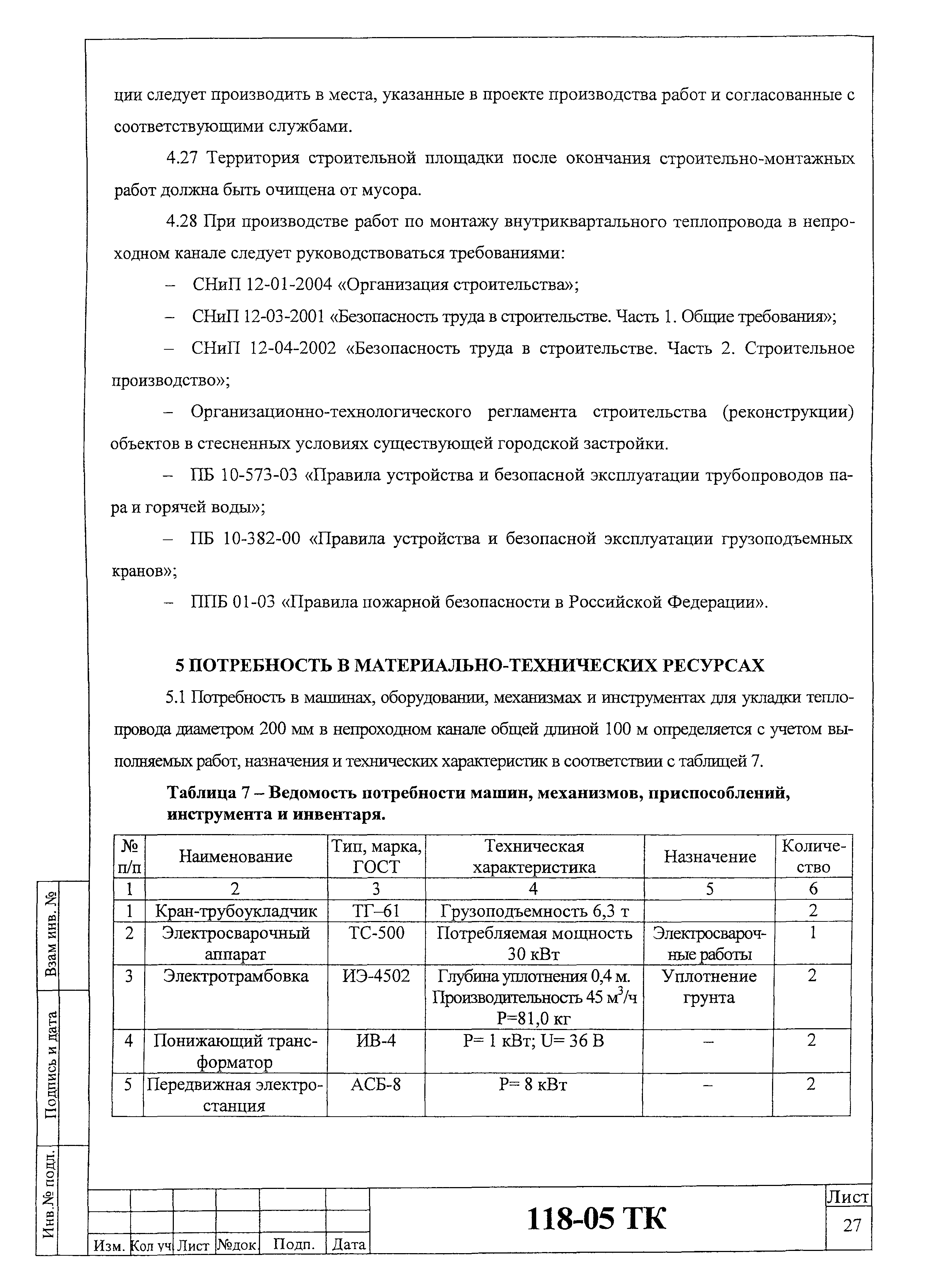 Технологическая карта 118-05 ТК