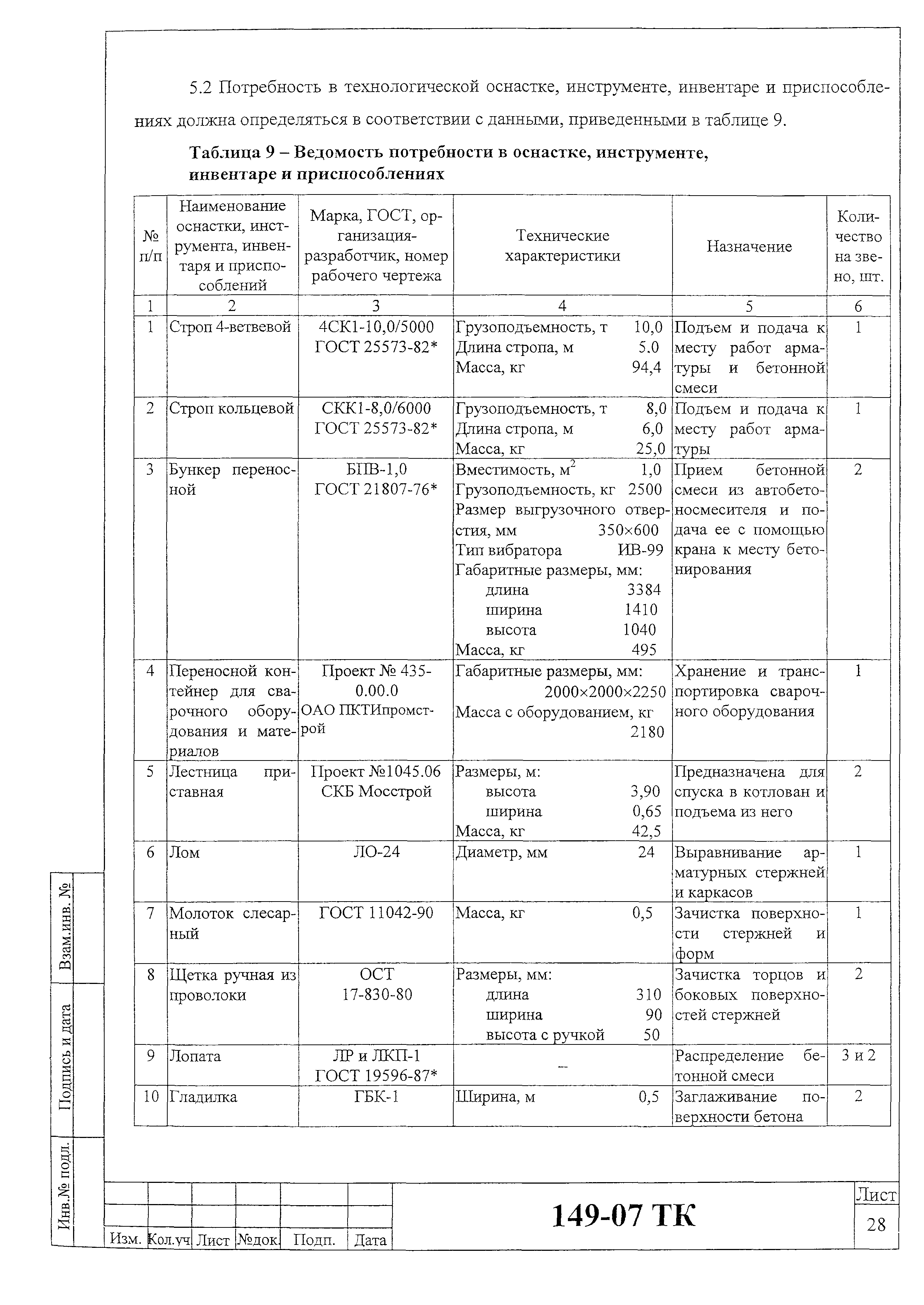 Технологическая карта 149-07 ТК