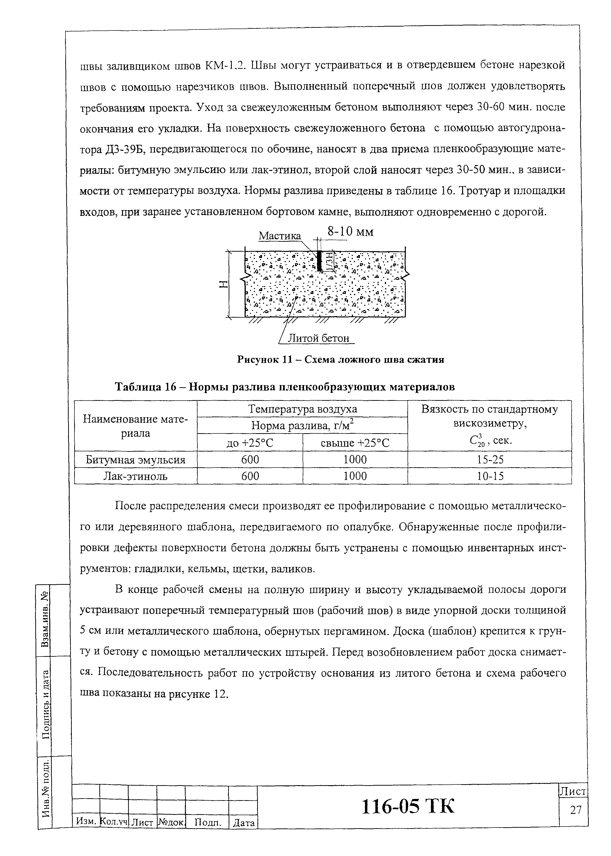 Технологическая карта 116-05 ТК