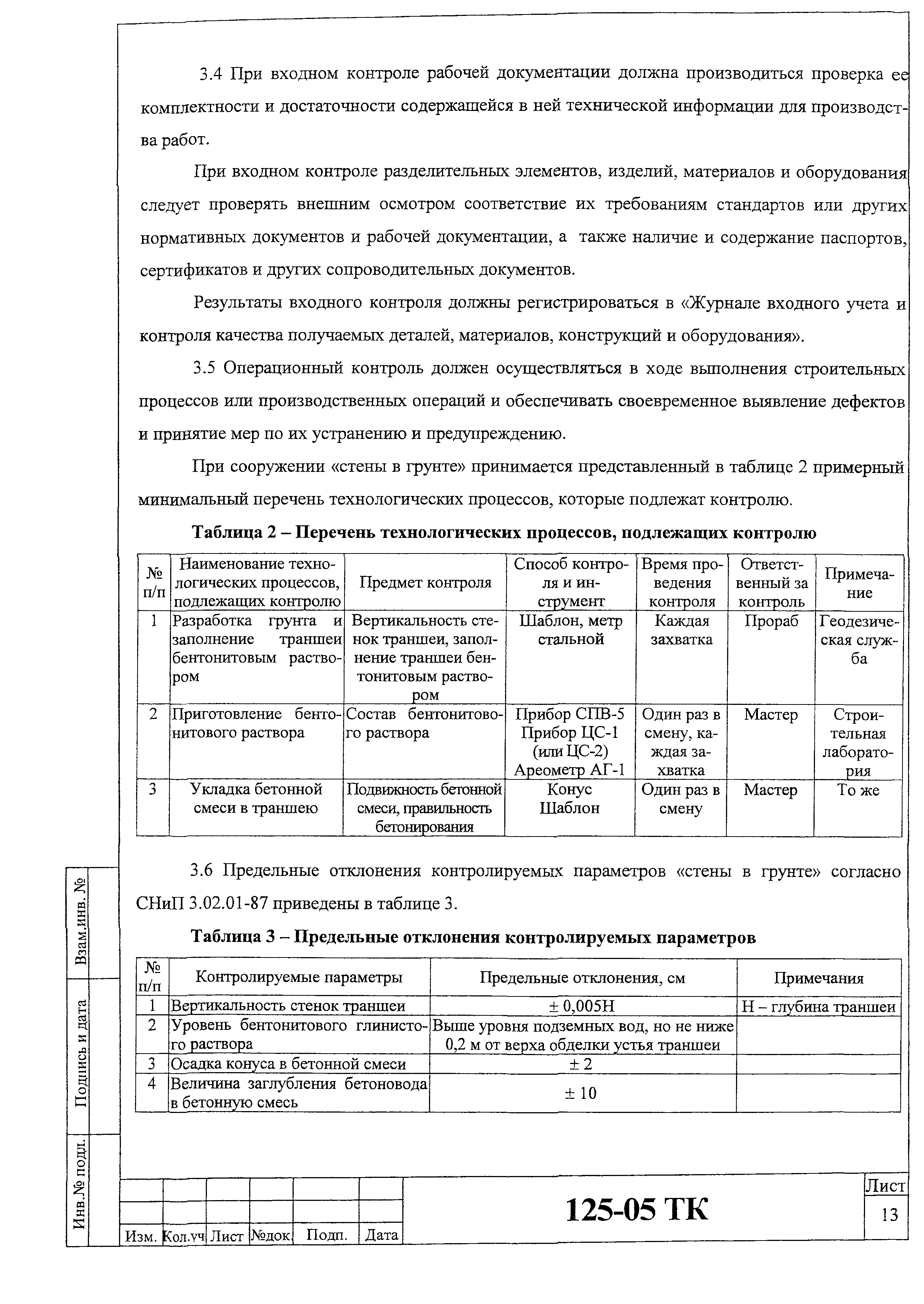 Технологическая карта 125-05 ТК