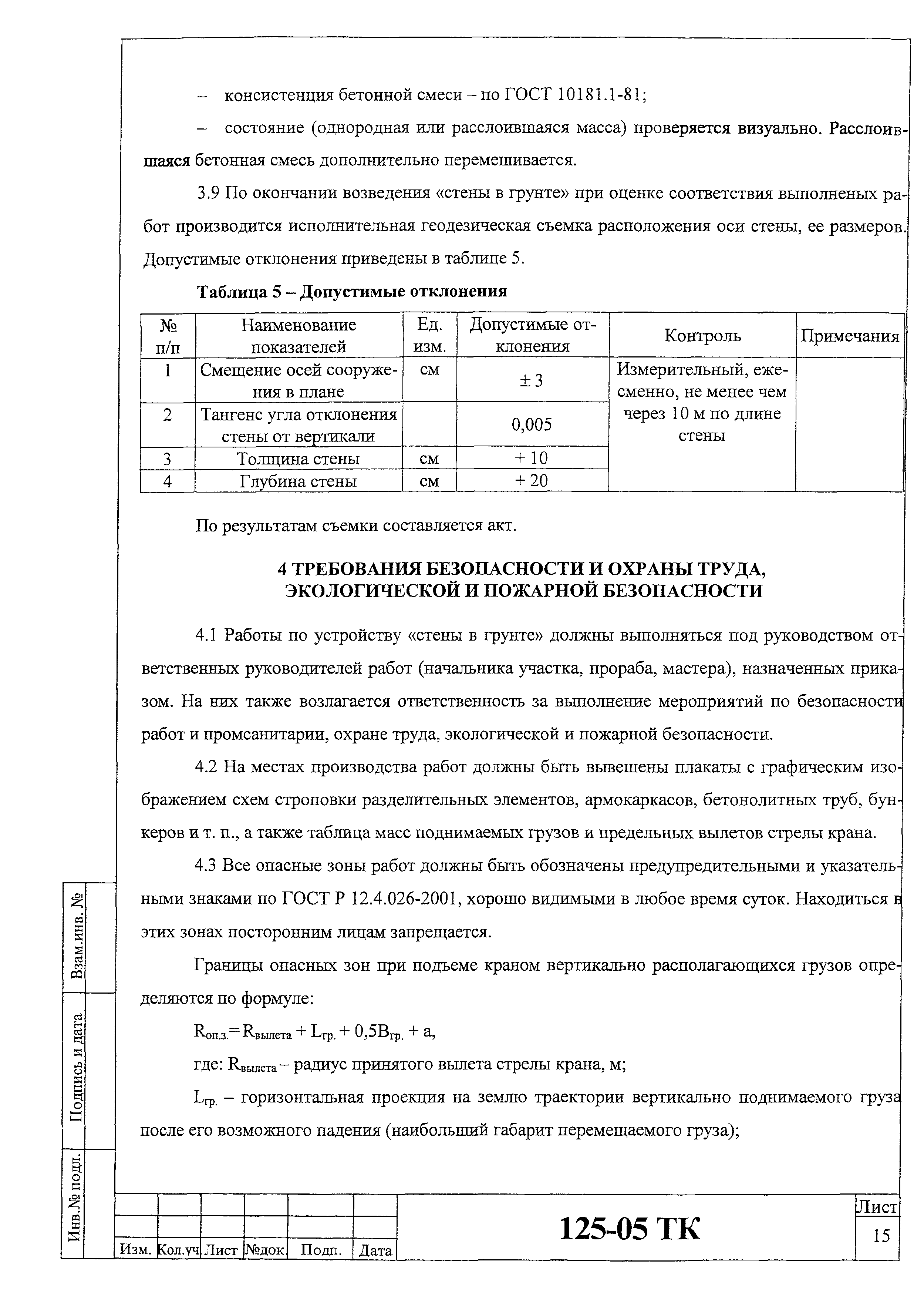 Технологическая карта 125-05 ТК