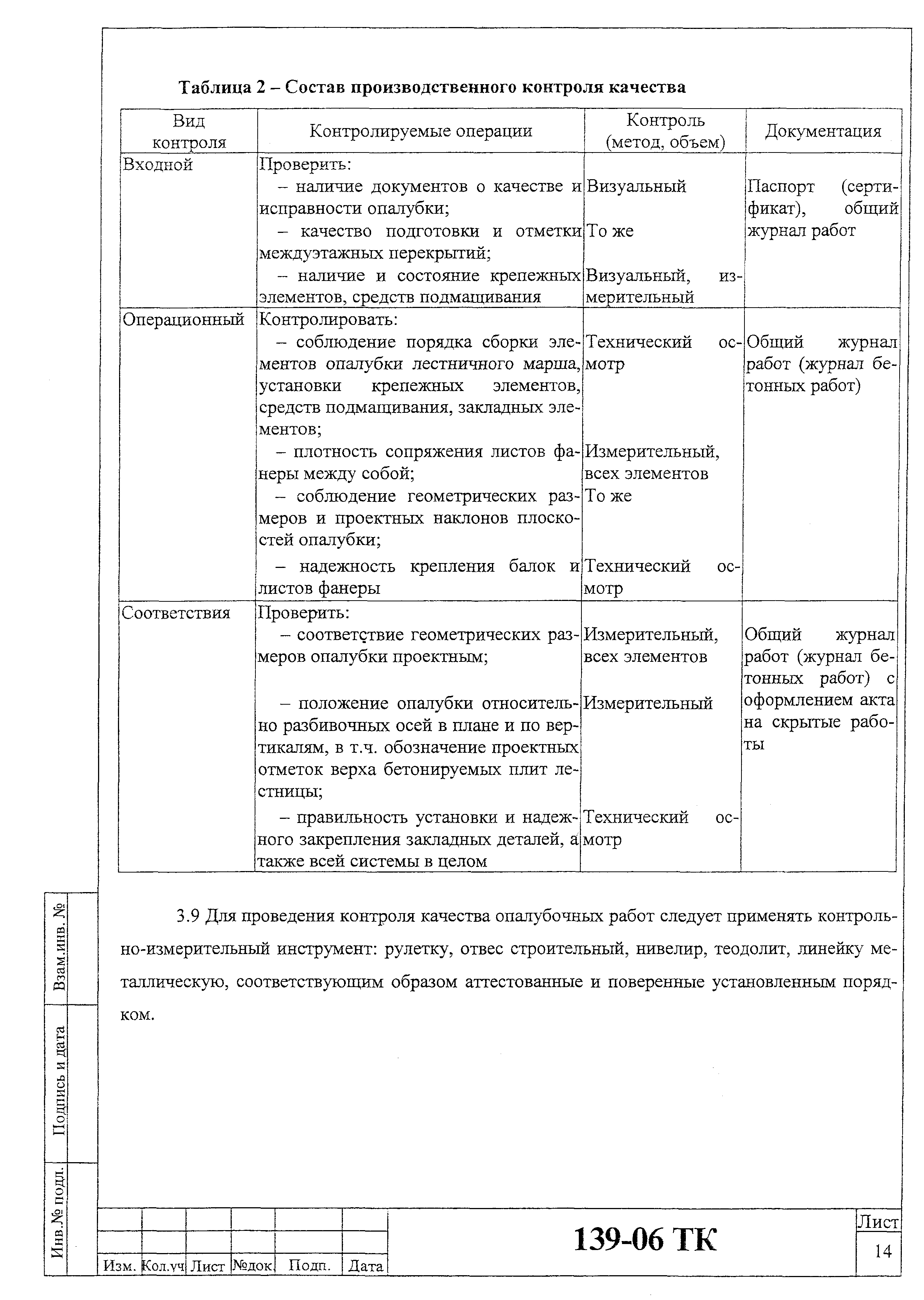 Технологическая карта 139-06 ТК