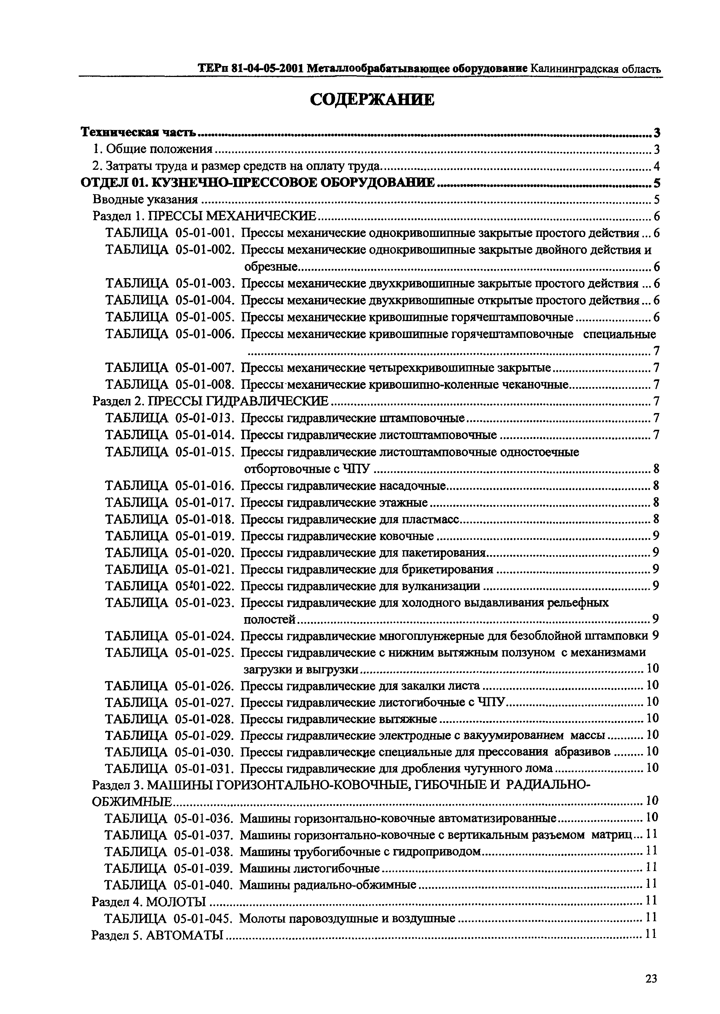 ТЕРп Калининградской области 2001-05