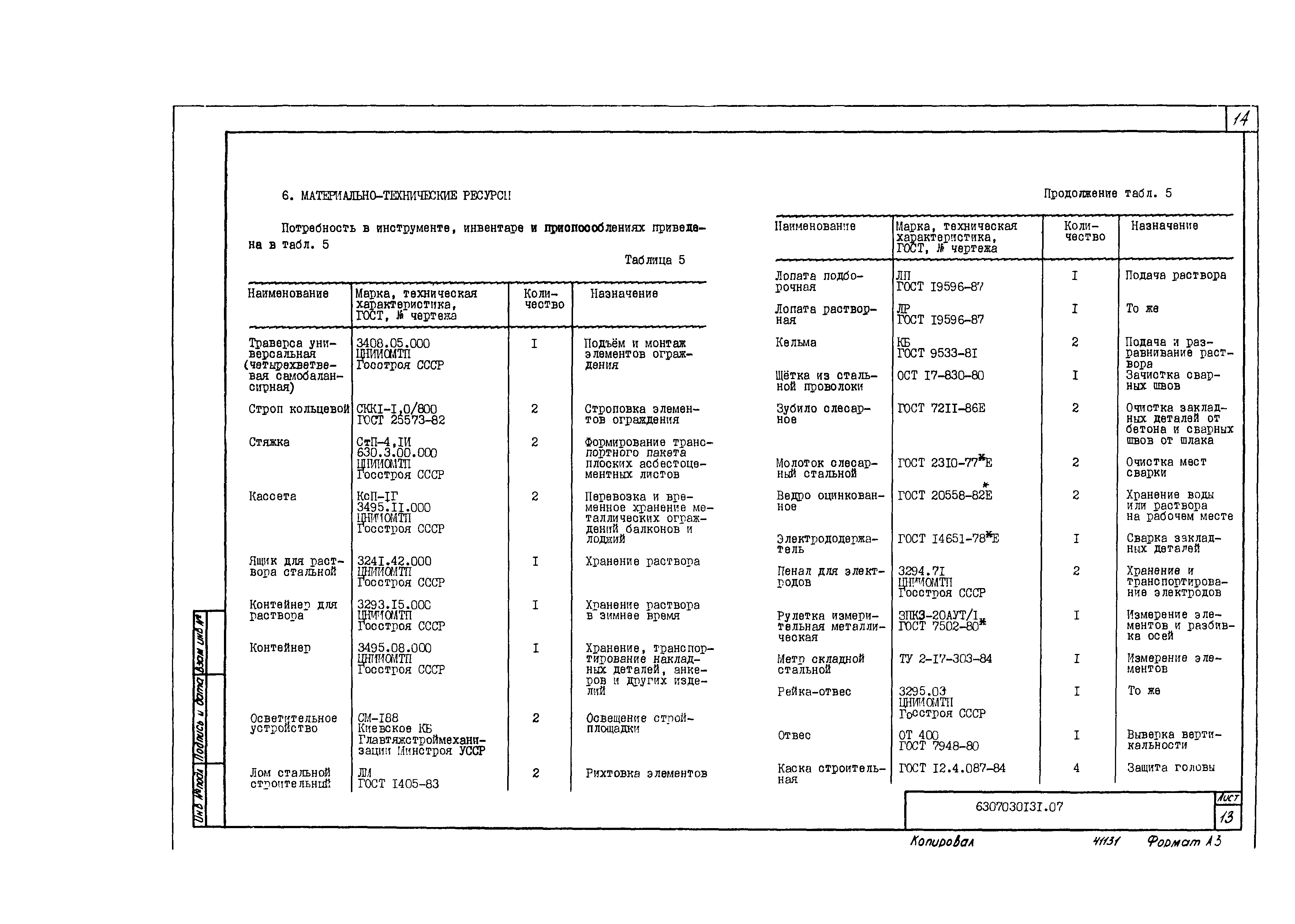 Технологическая карта 6307030131/41131