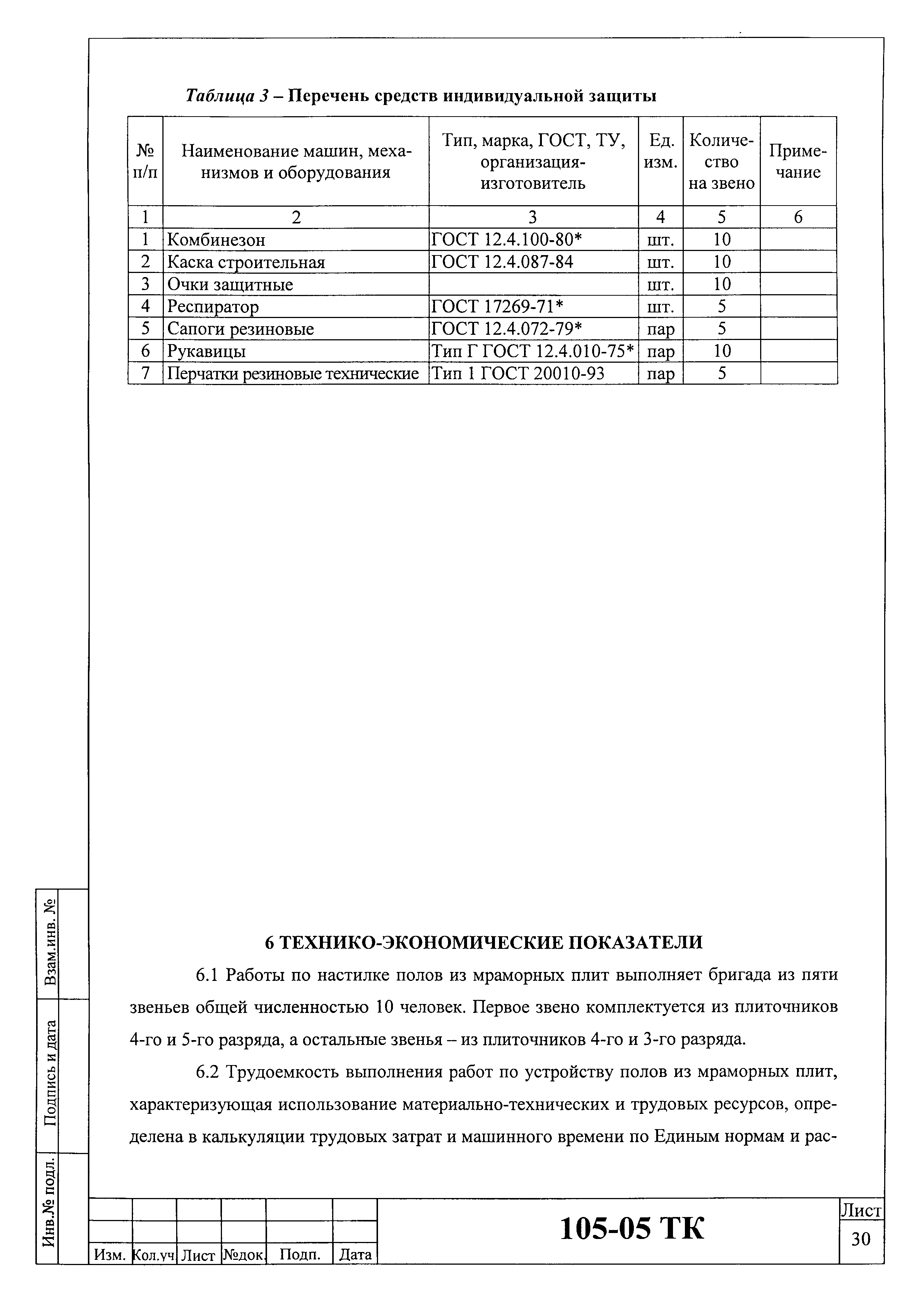 Технологическая карта 105-05 ТК