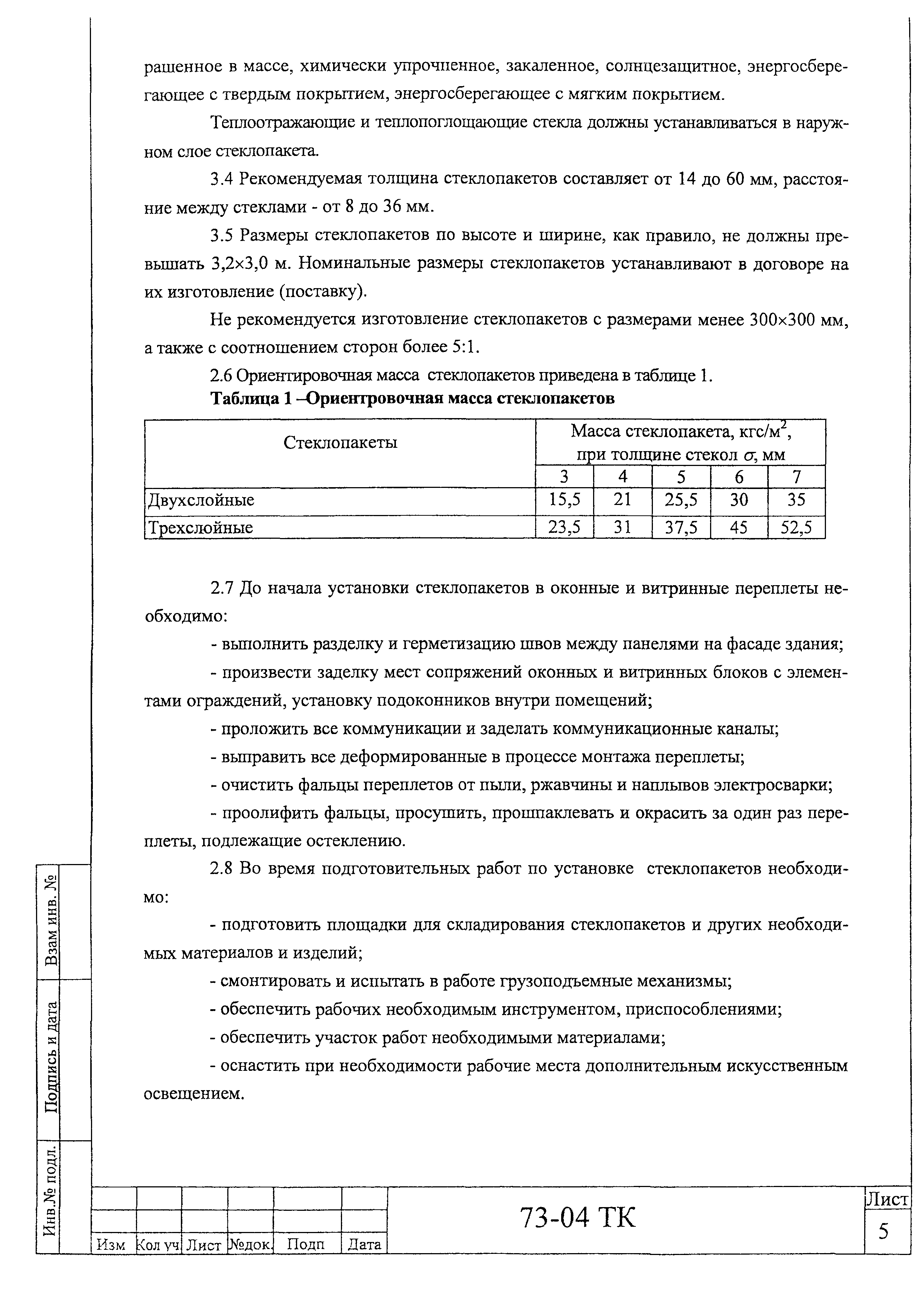 Технологическая карта 73-04 ТК