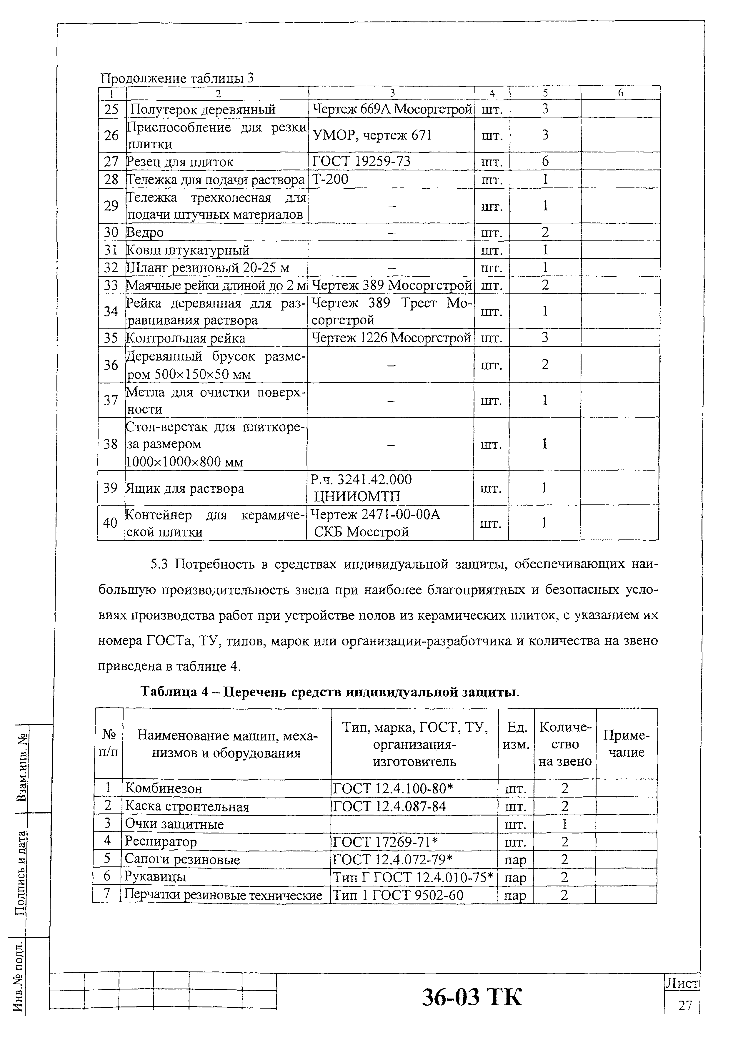 Технологическая карта 36-03 ТК