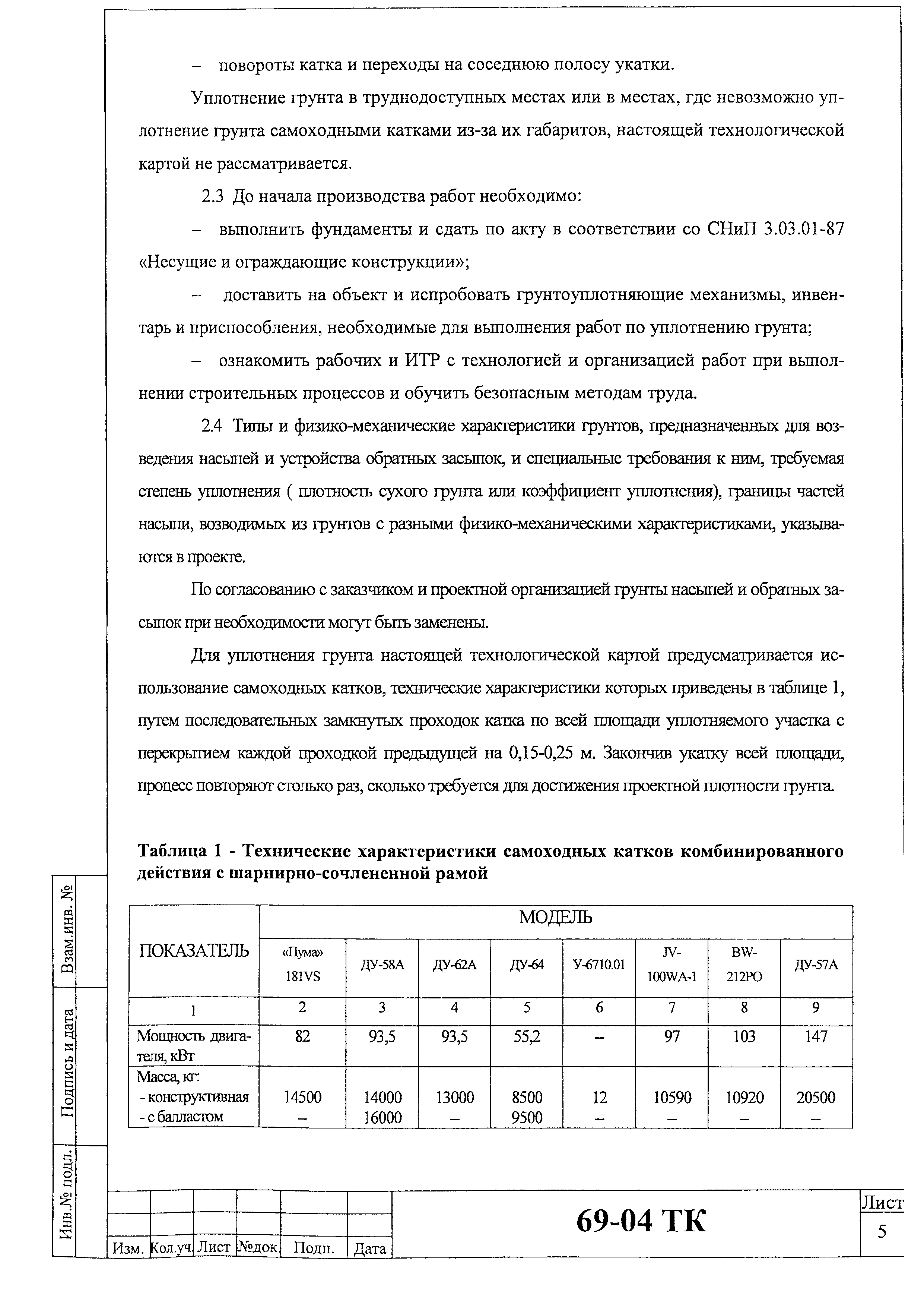 Технологическая карта 69-04 ТК