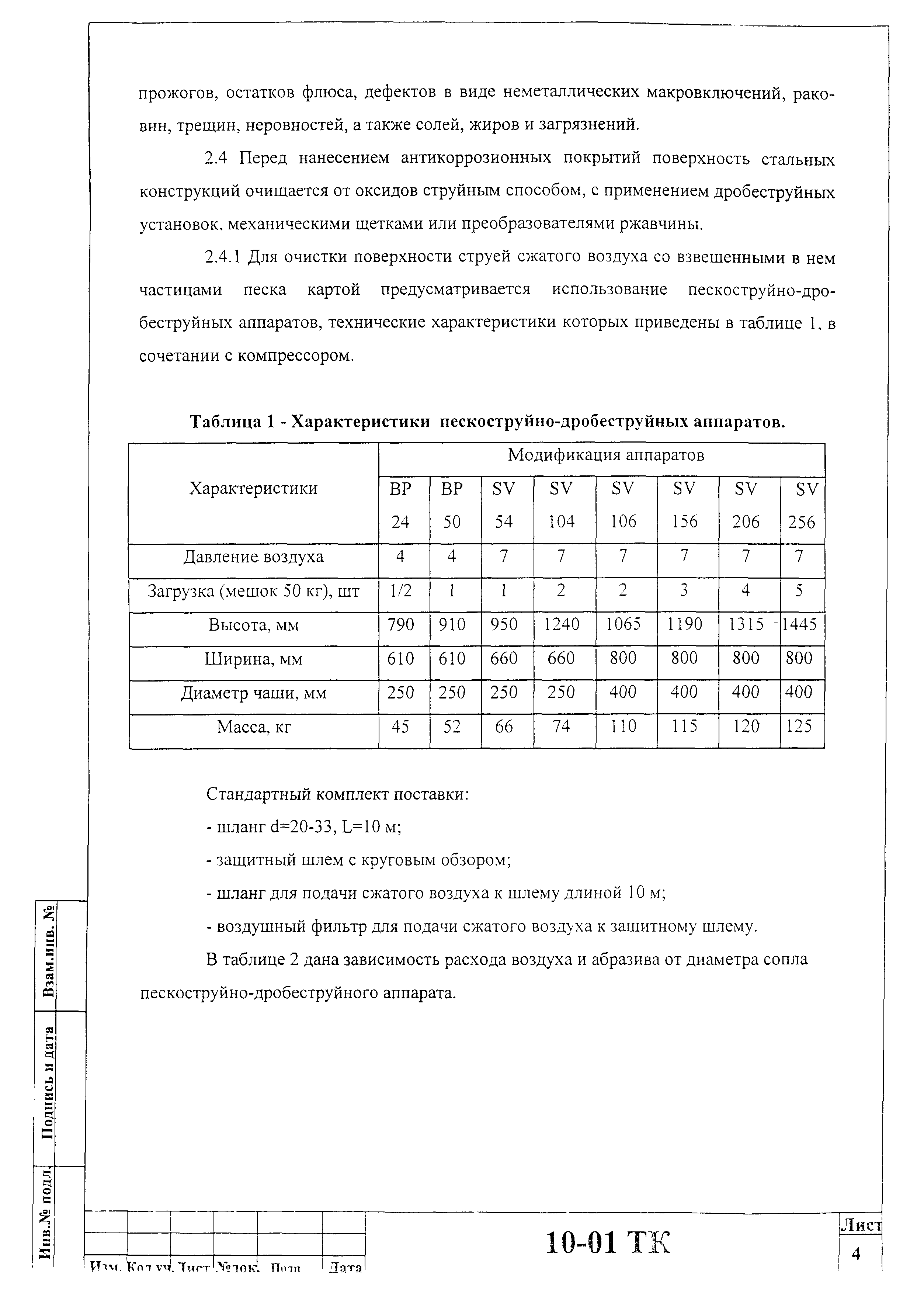 Технологическая карта 10-01 ТК