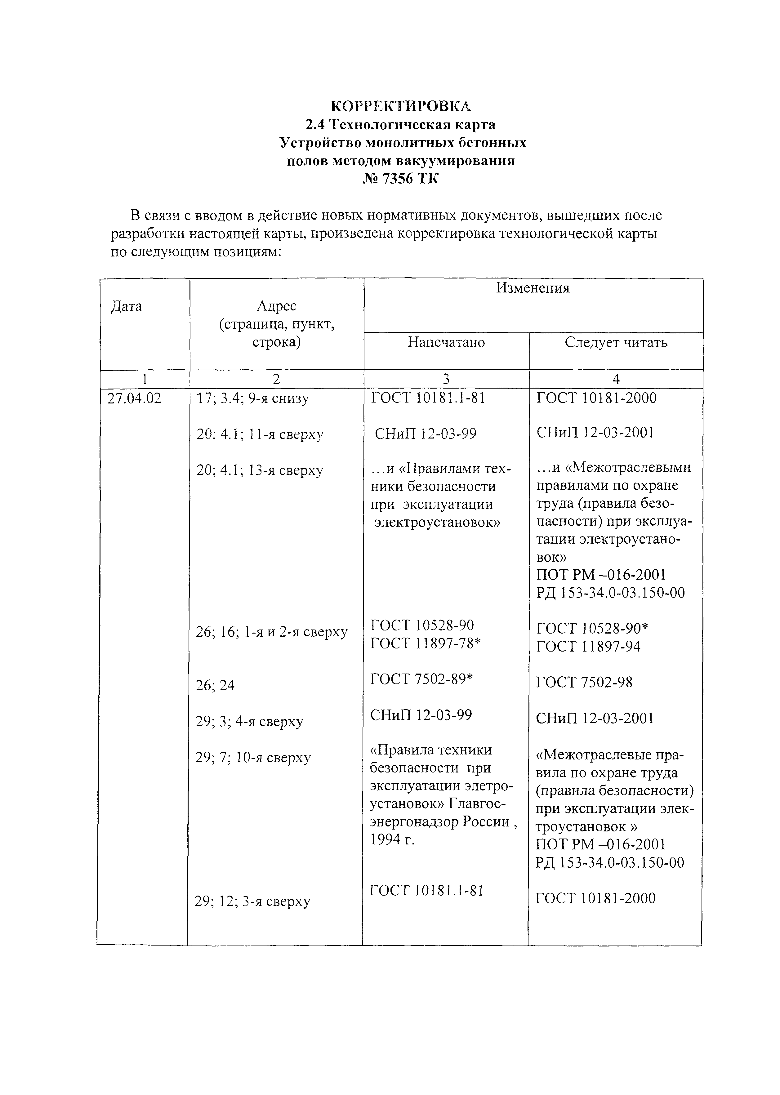 Технологическая карта 7356 ТК