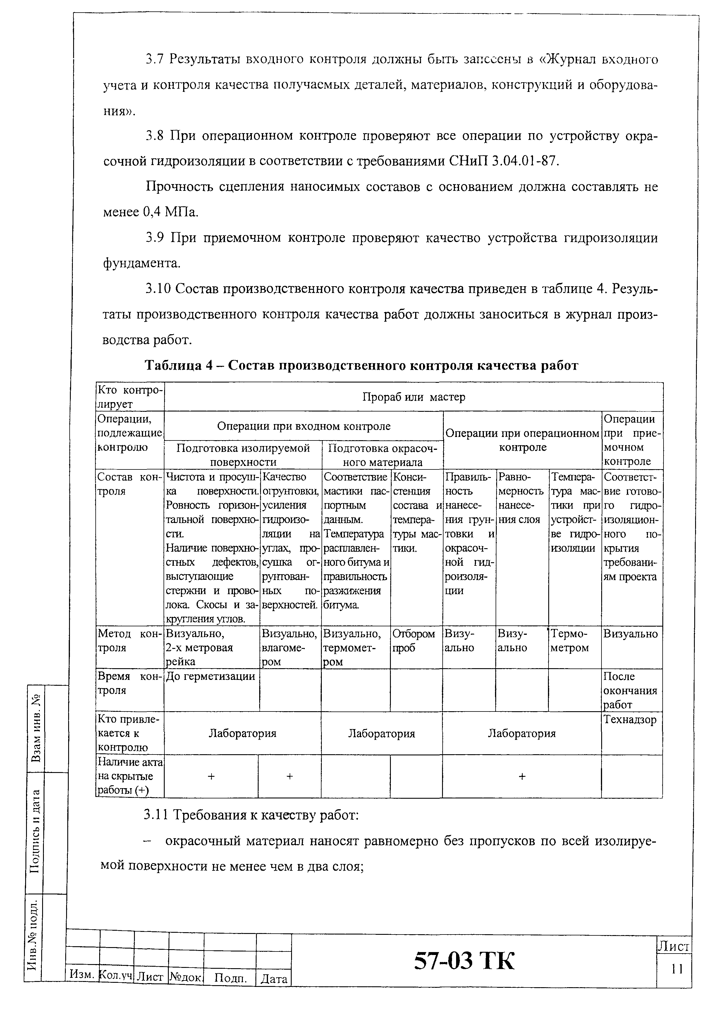 Технологическая карта 57-03 ТК