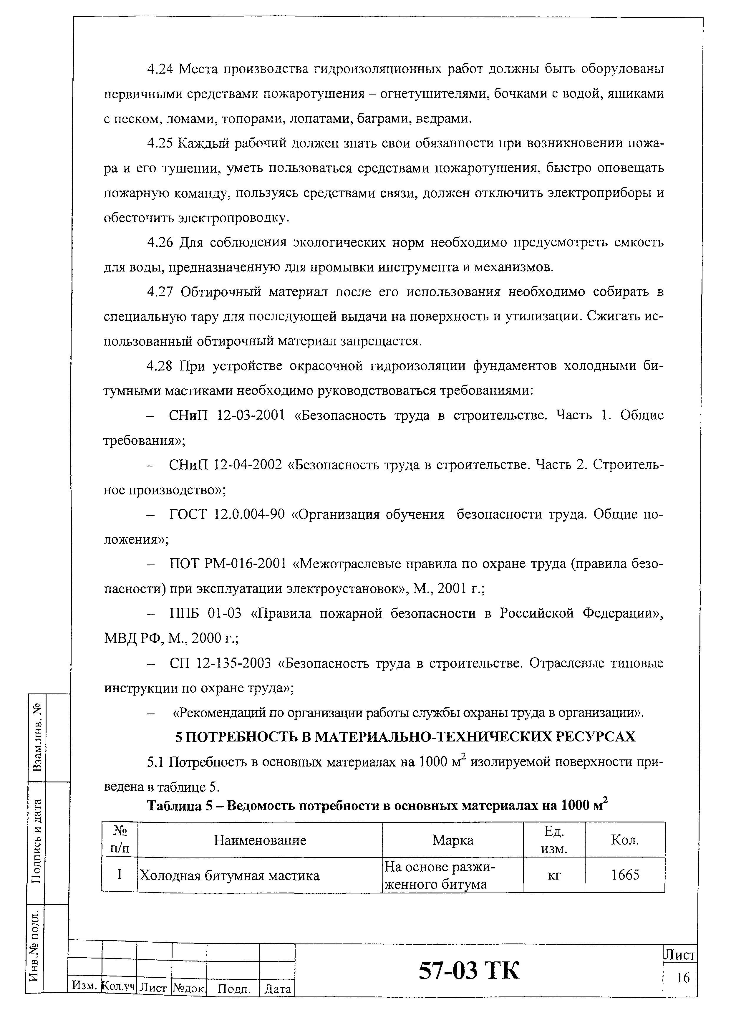 Технологическая карта 57-03 ТК