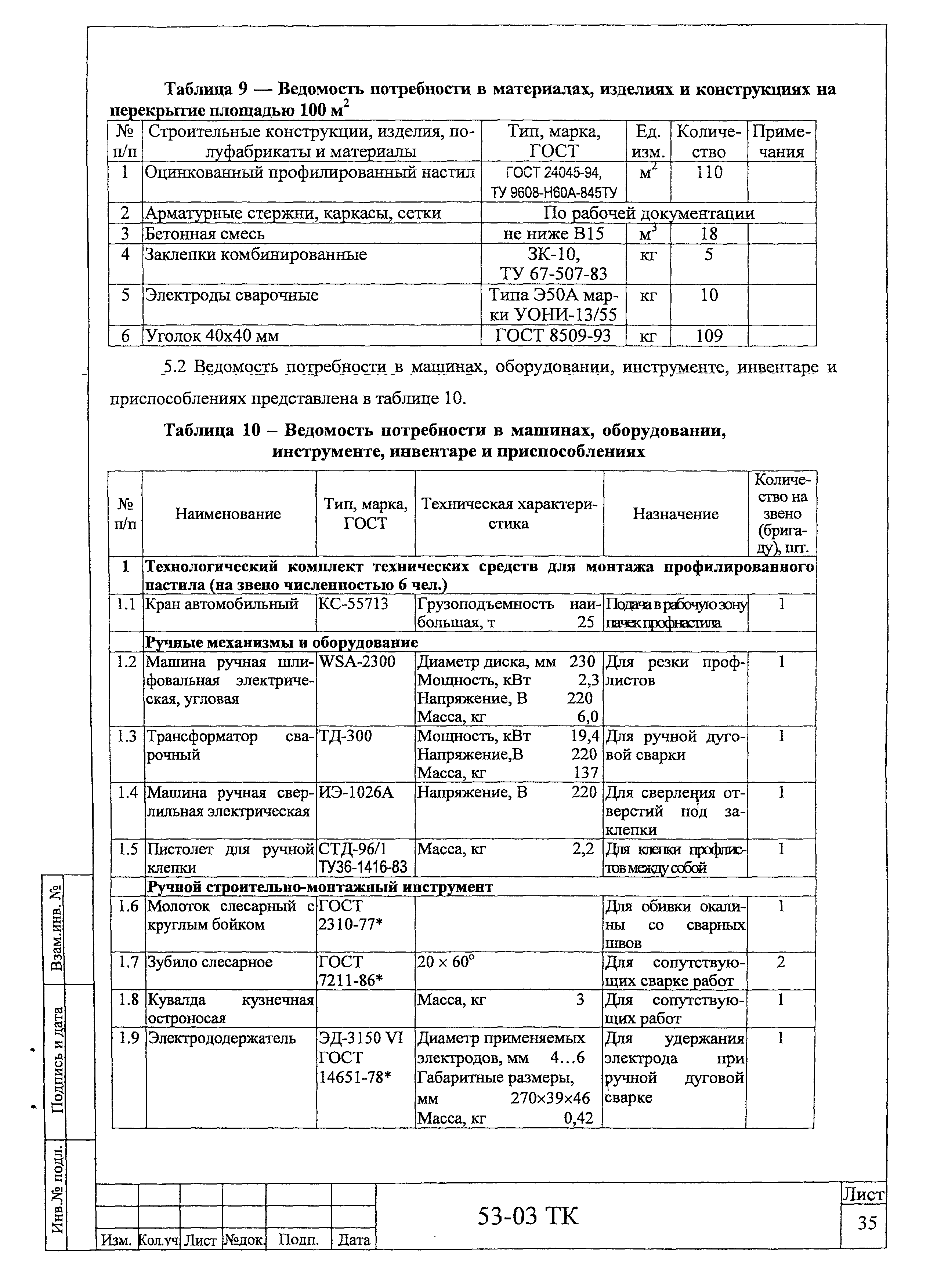 Технологическая карта 53-03 ТК