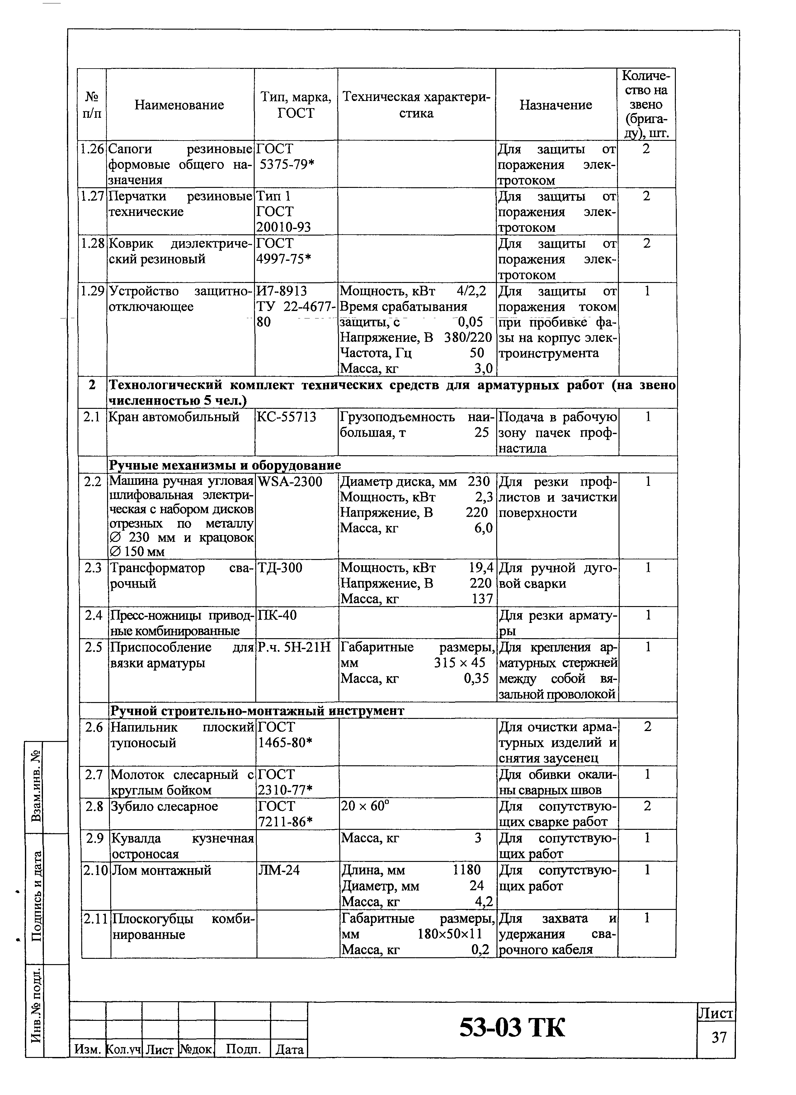 Технологическая карта 53-03 ТК