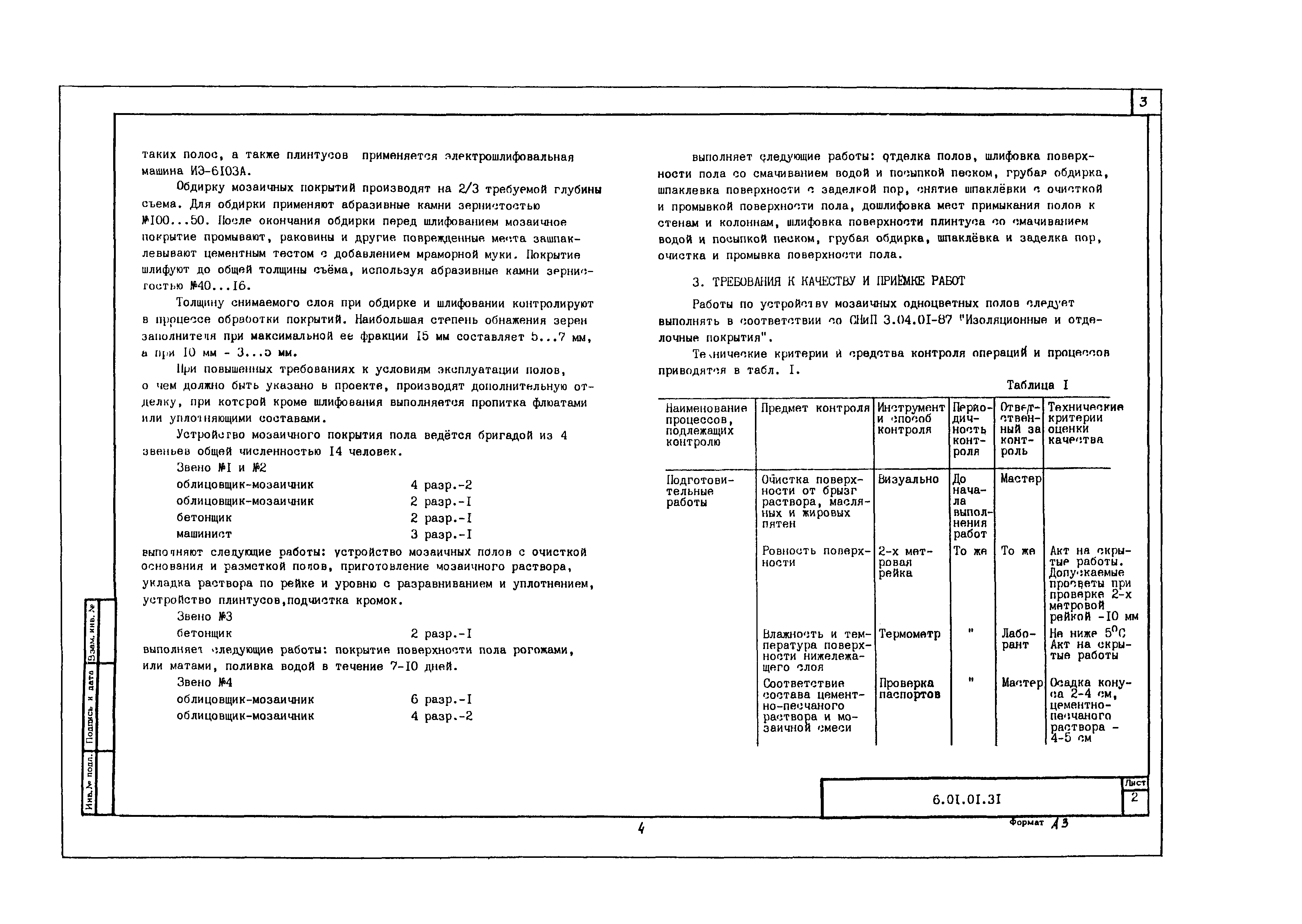 Технологическая карта 6.01.01.31