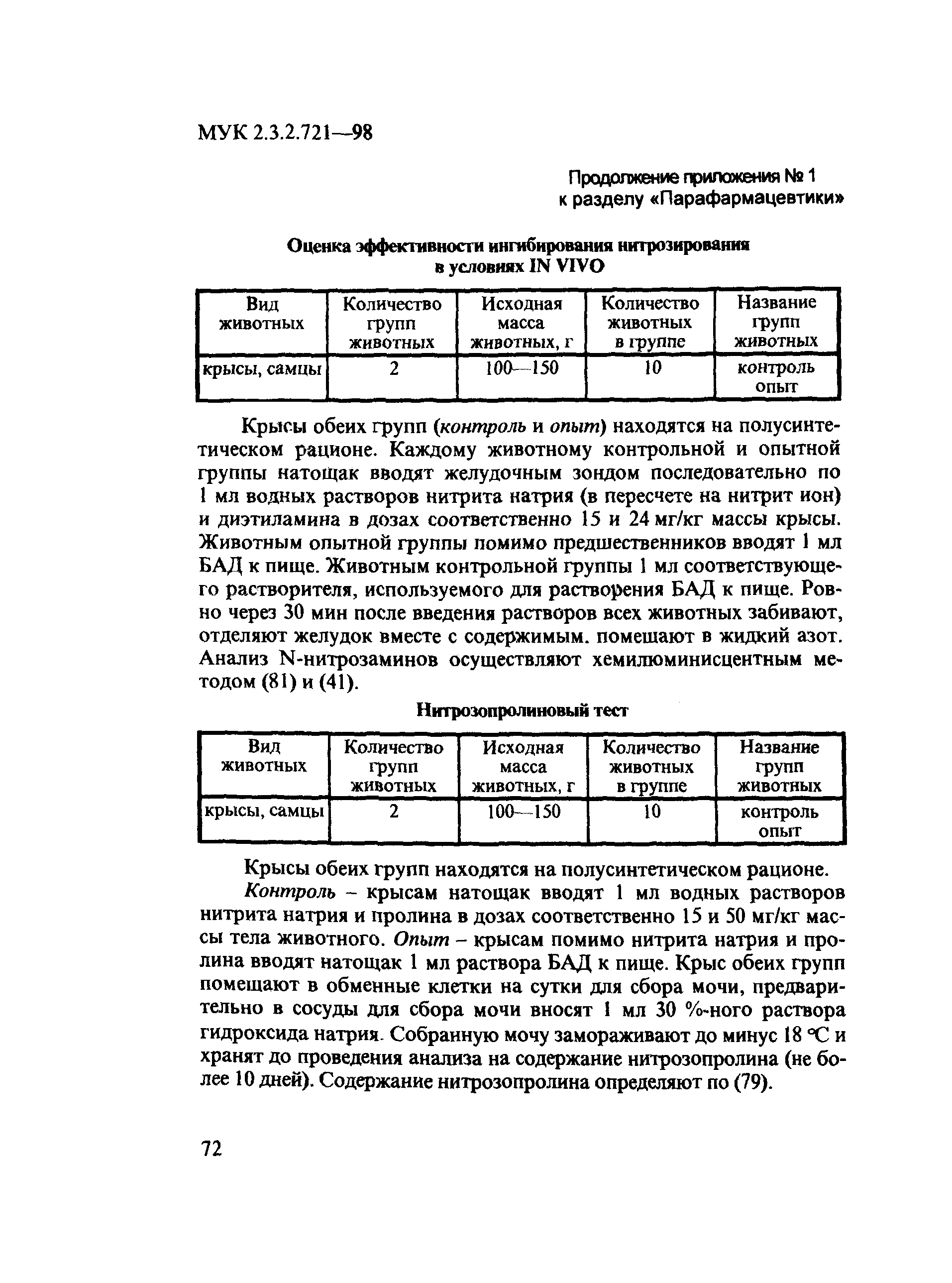 МУК 2.3.2.721-98