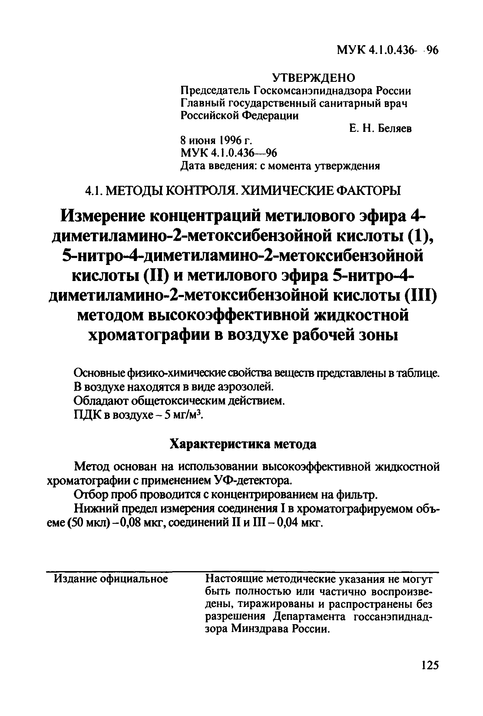 МУК 4.1.0.436-96